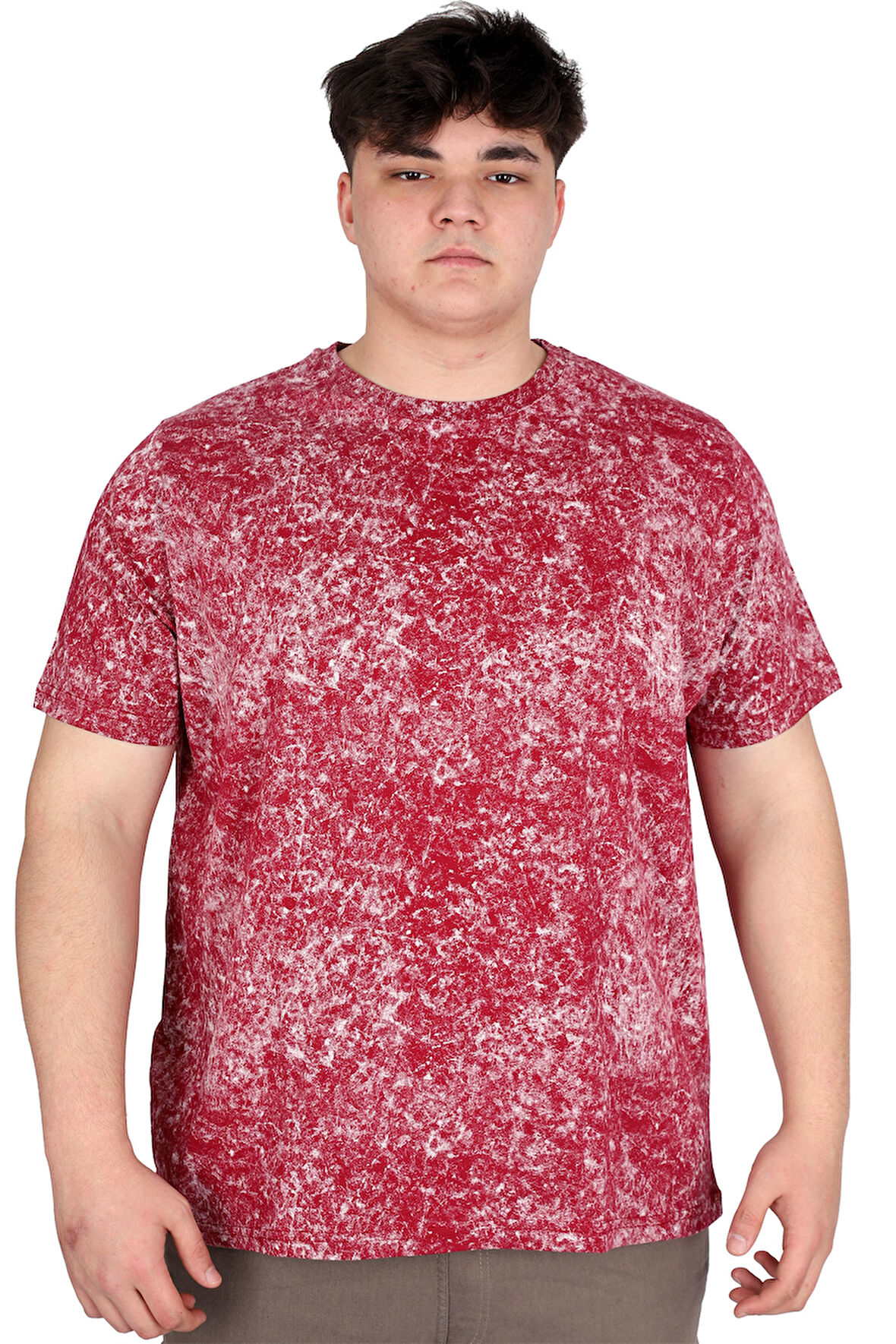 Mode XL Büyük Beden Erkek T-Shirt Bisiklet Yaka Aşındırma Baskı U20037 Bordo