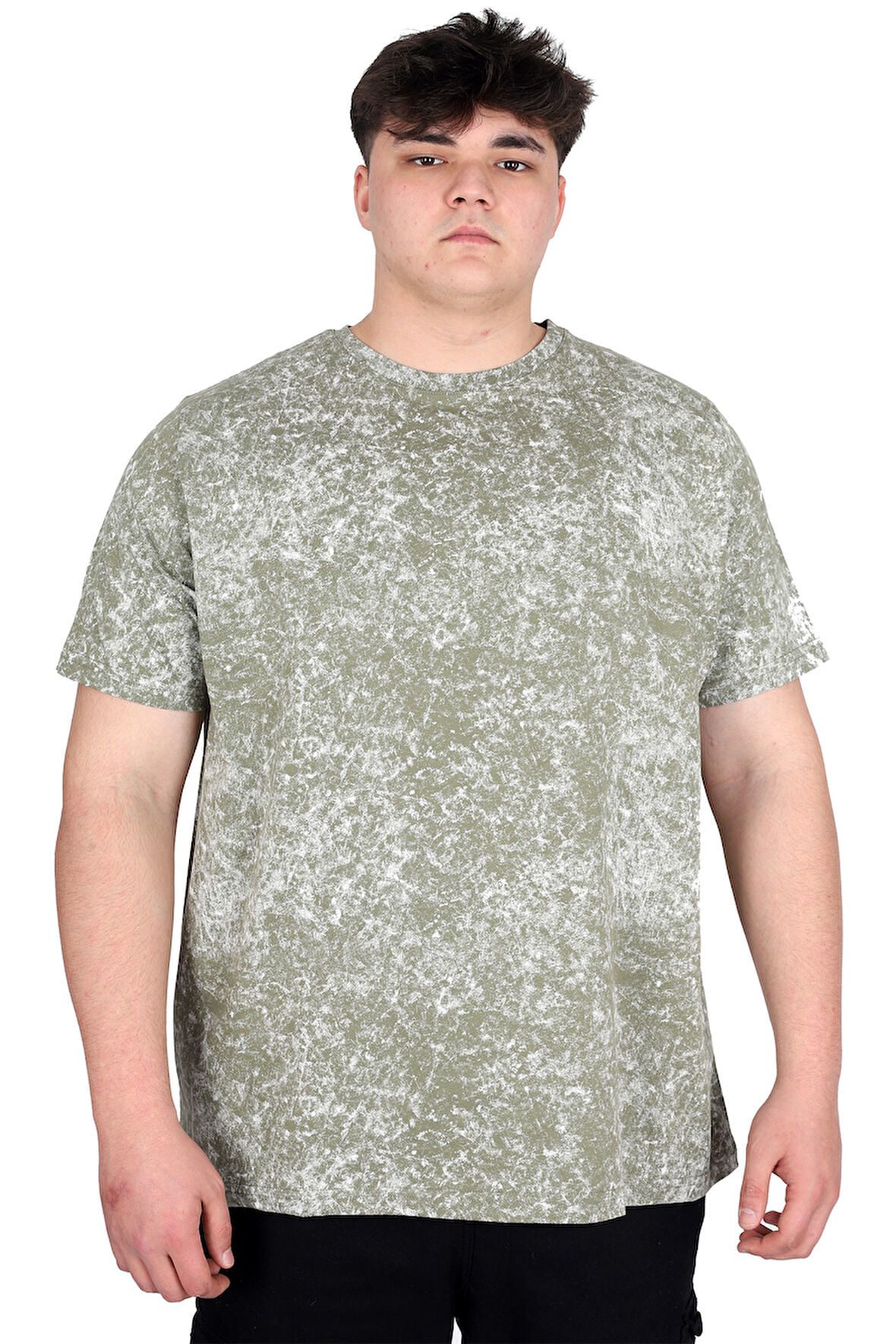 Mode XL Büyük Beden Erkek T-Shirt Bisiklet Yaka Aşındırma Baskı U20037 Haki