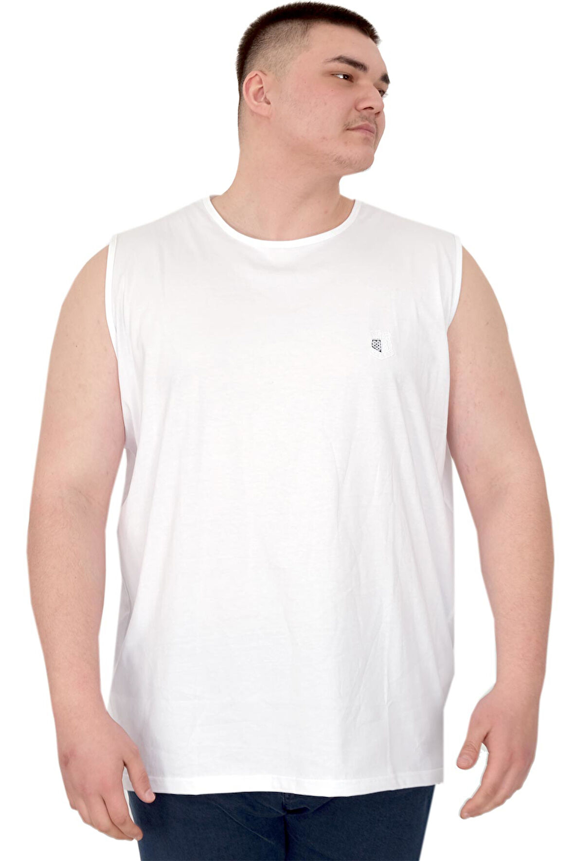 Mode XL Büyük Beden Erkek Atlet Nakışlı U25101 Beyaz