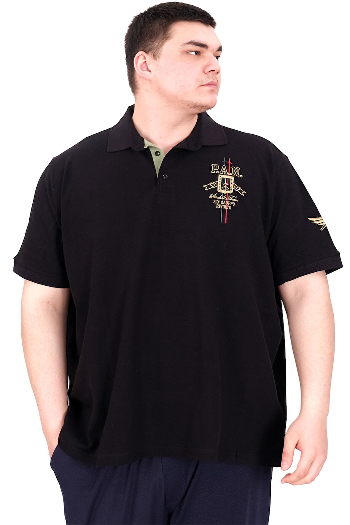 Mode XL Büyük Beden Erkek Polo Yaka T-Shirt Nakışlı U25307 Siyah