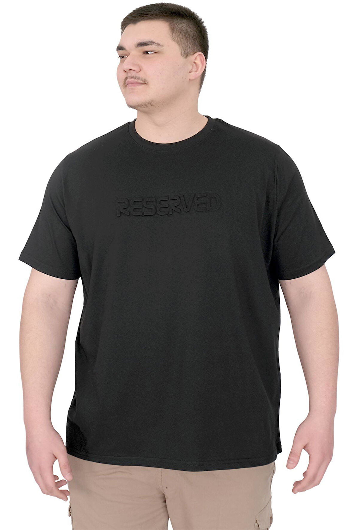 Mode XL Büyük Beden Erkek T-Shirt Bisiklet Yaka Reseve U25017 Siyah