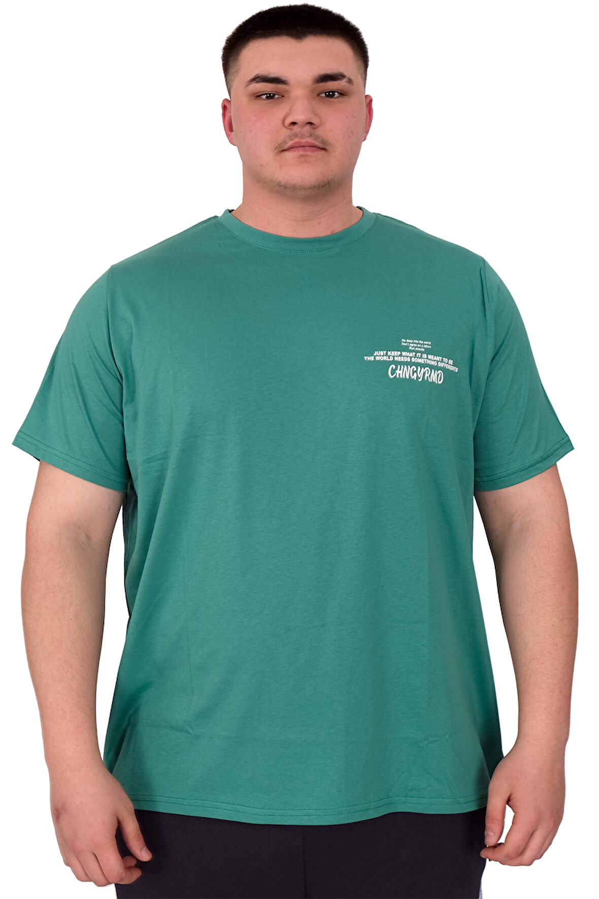 Mode XL Büyük Beden Erkek T-Shirt Bisiklet Yaka Compaes U25021 Çağla