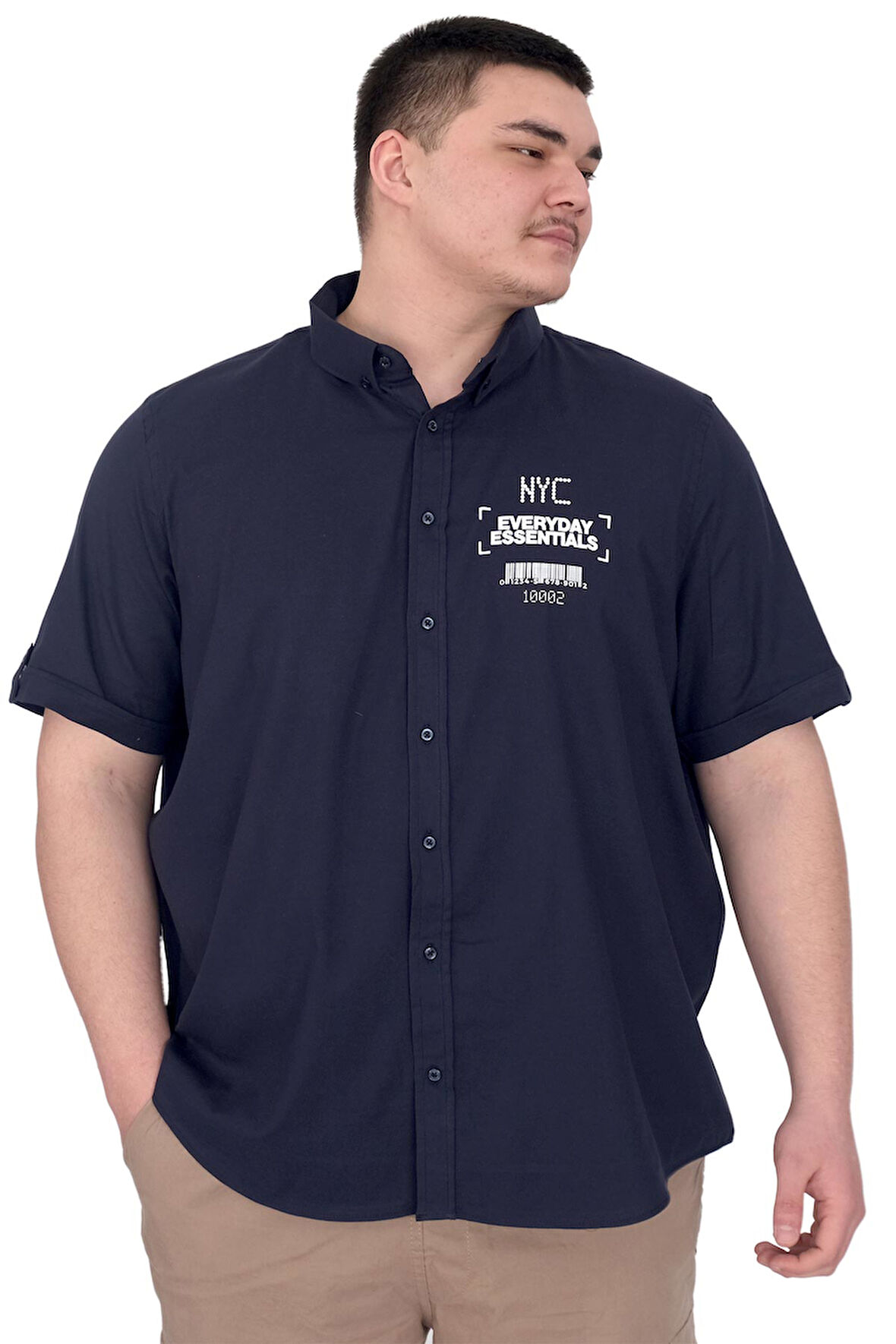 Mode XL Büyük Beden Erkek Gabardin Gömlek Everyday Essentials U25602 Lacivert