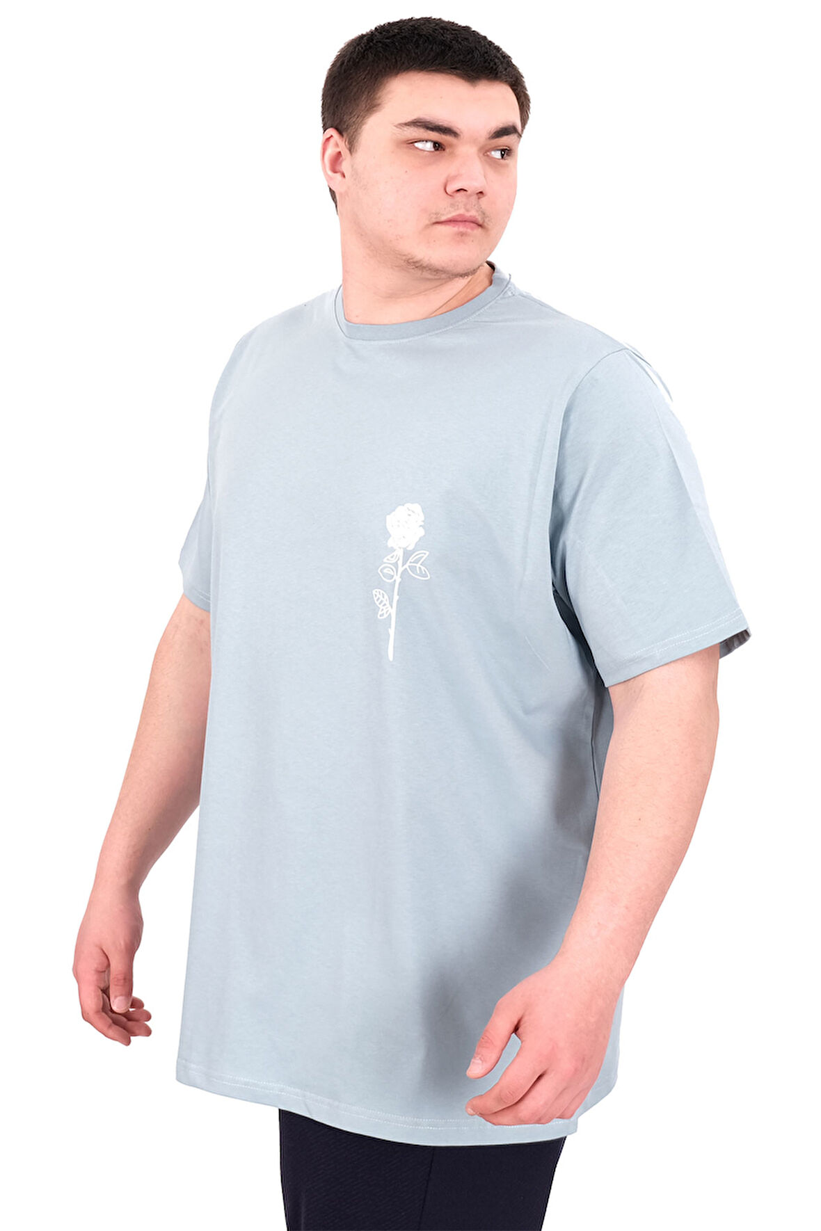 Mode XL Büyük Beden Erkek T-Shirt Bisiklet Yaka GORGEOUS U25022 Mavi