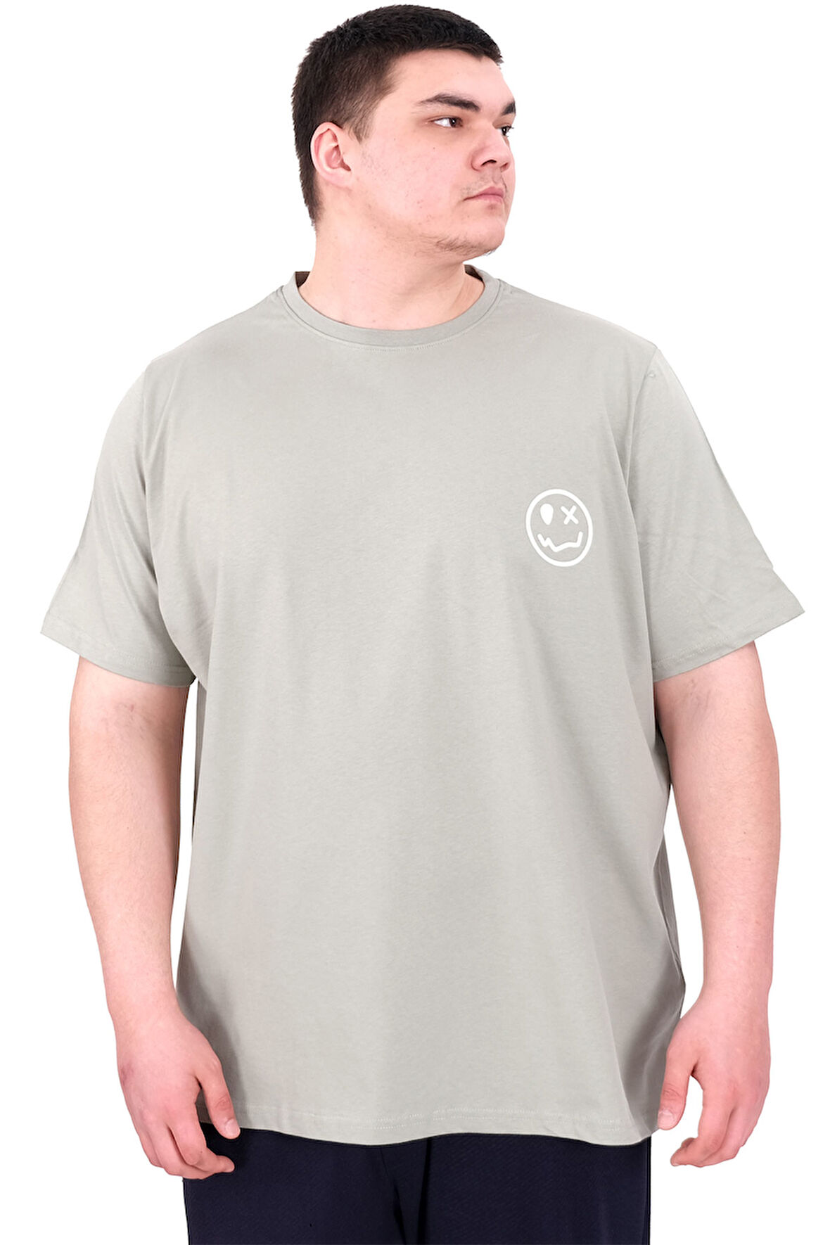 Mode XL Büyük Beden Erkek T-Shirt Bisiklet Yaka GREAT U25024 Çağla