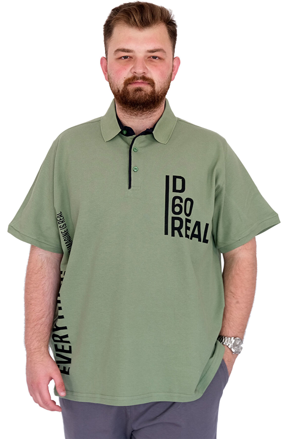 Mode XL Büyük Beden Erkek T-Shirt Polo Yaka REAL U25309 Çağla