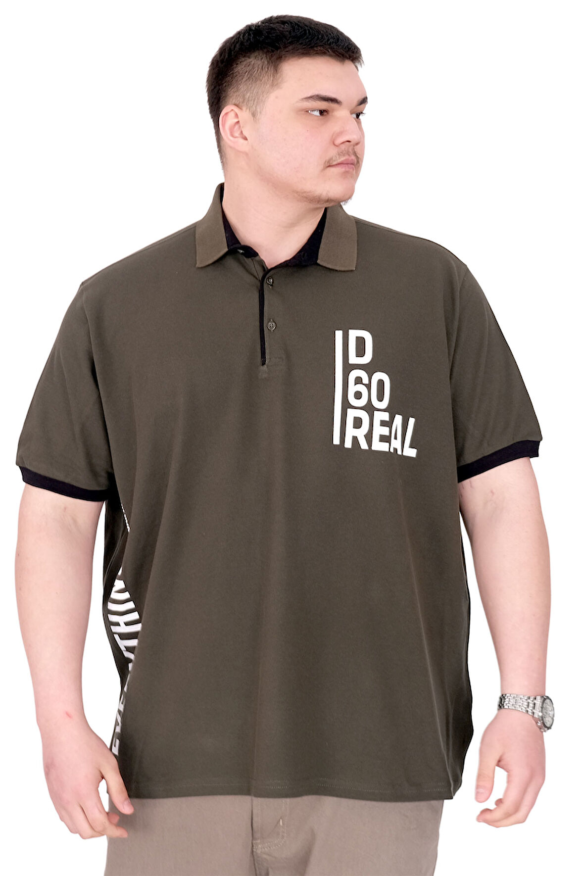 Mode XL Büyük Beden Erkek T-Shirt Polo Yaka REAL U25309 Haki