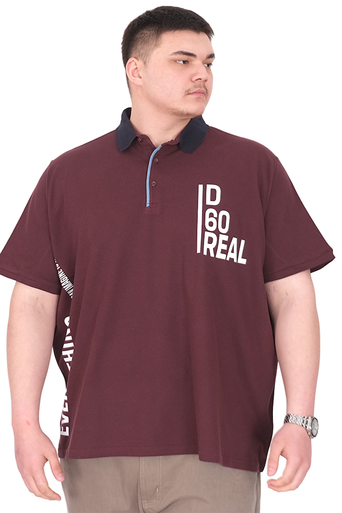 Mode XL Büyük Beden Erkek T-Shirt Polo Yaka REAL U25309 Mürdüm