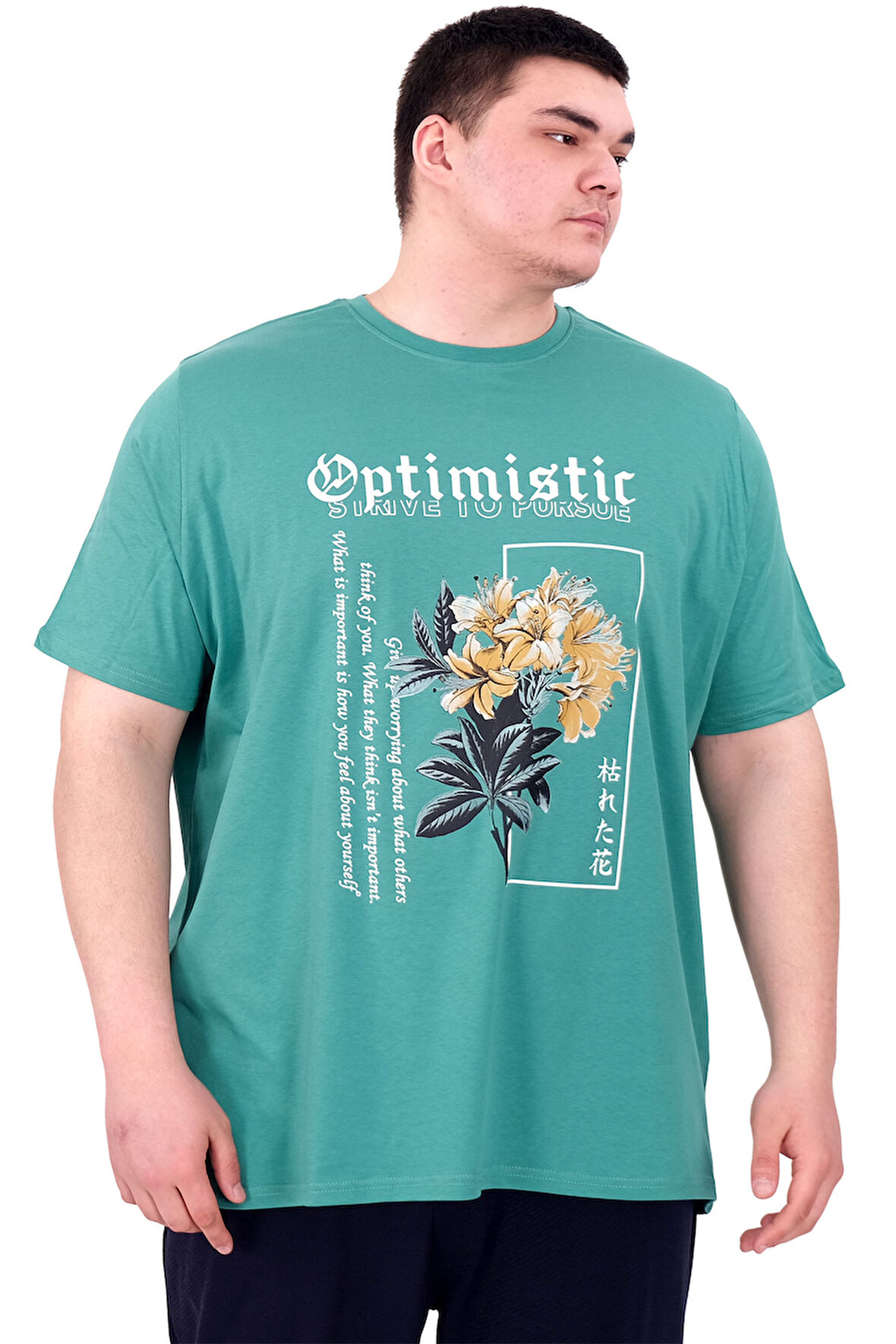 Mode XL Büyük Beden Erkek T-Shirt Bisiklet Yaka OPTIMISTIC U25028 Çağla