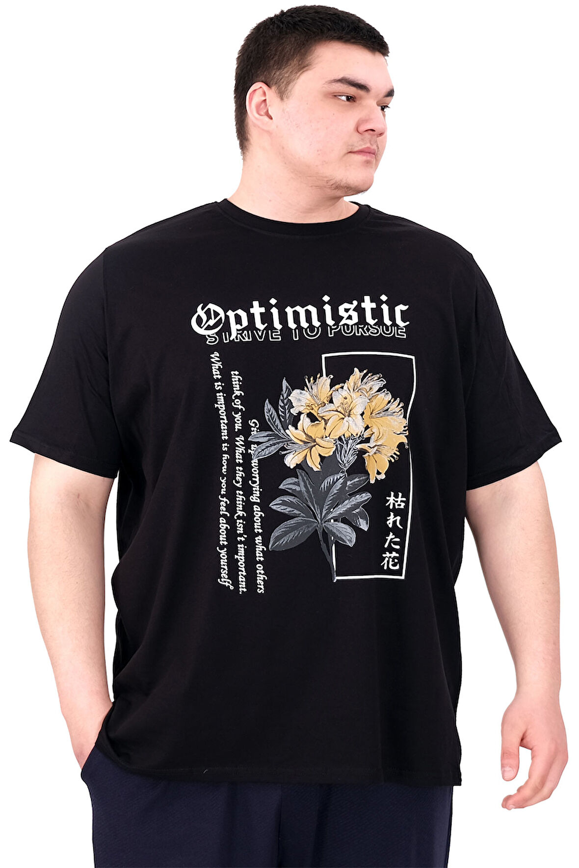 Mode XL Büyük Beden Erkek T-Shirt Bisiklet Yaka OPTIMISTIC U25028 Siyah