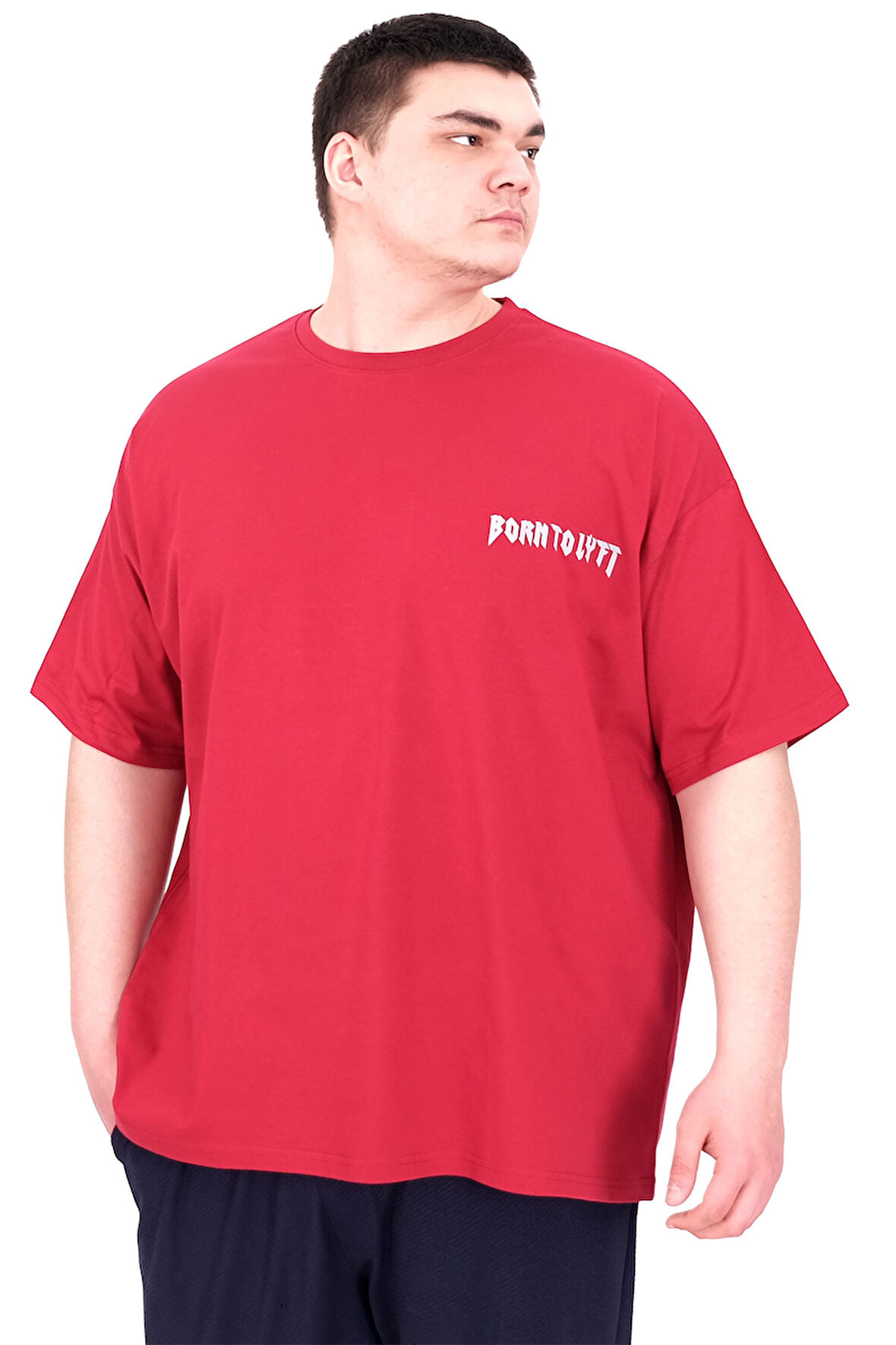 Mode XL Büyük Beden Erkek T-Shirt Bisiklet Yaka BORN TOLYFT U25029 Bordo