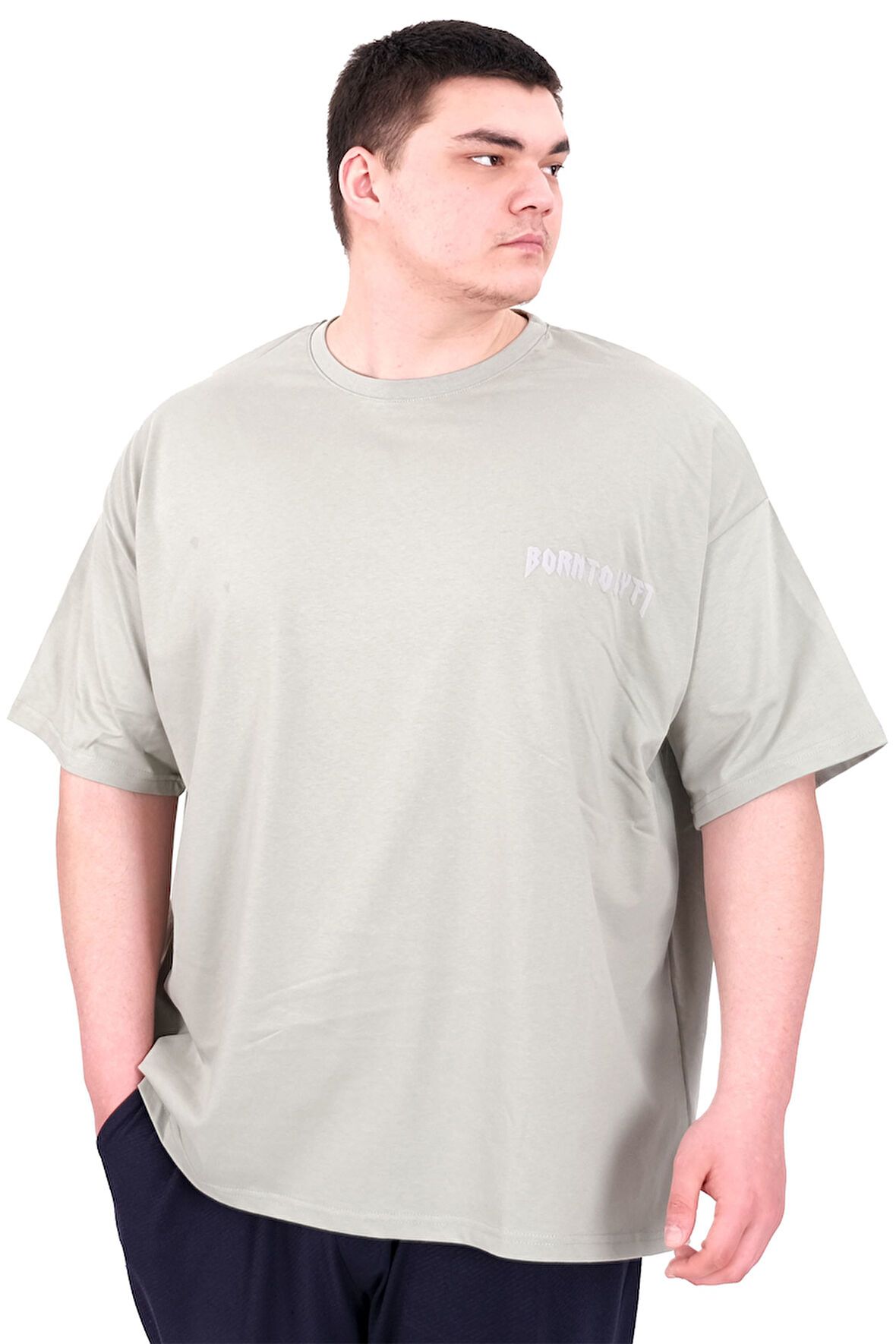 Mode XL Büyük Beden Erkek T-Shirt Bisiklet Yaka BORN TOLYFT U25029 Çağla