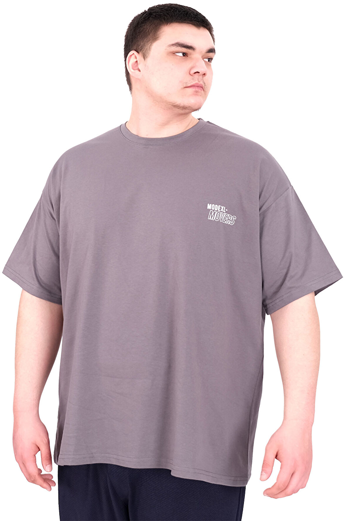 Mode XL Büyük Beden Erkek T-Shirt Bisiklet Yaka FAITH U25030 Füme