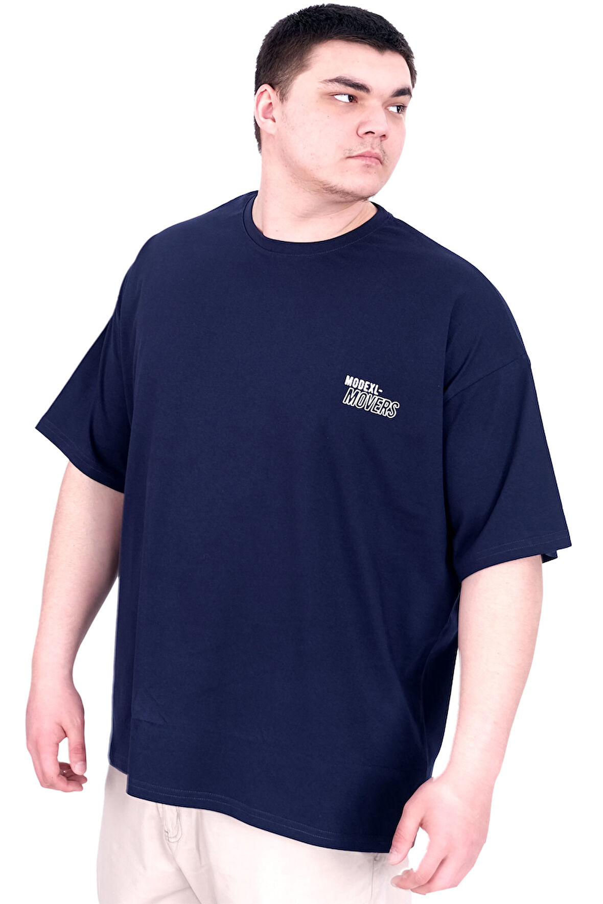 Mode XL Büyük Beden Erkek T-Shirt Bisiklet Yaka FAITH U25030 Lacivert