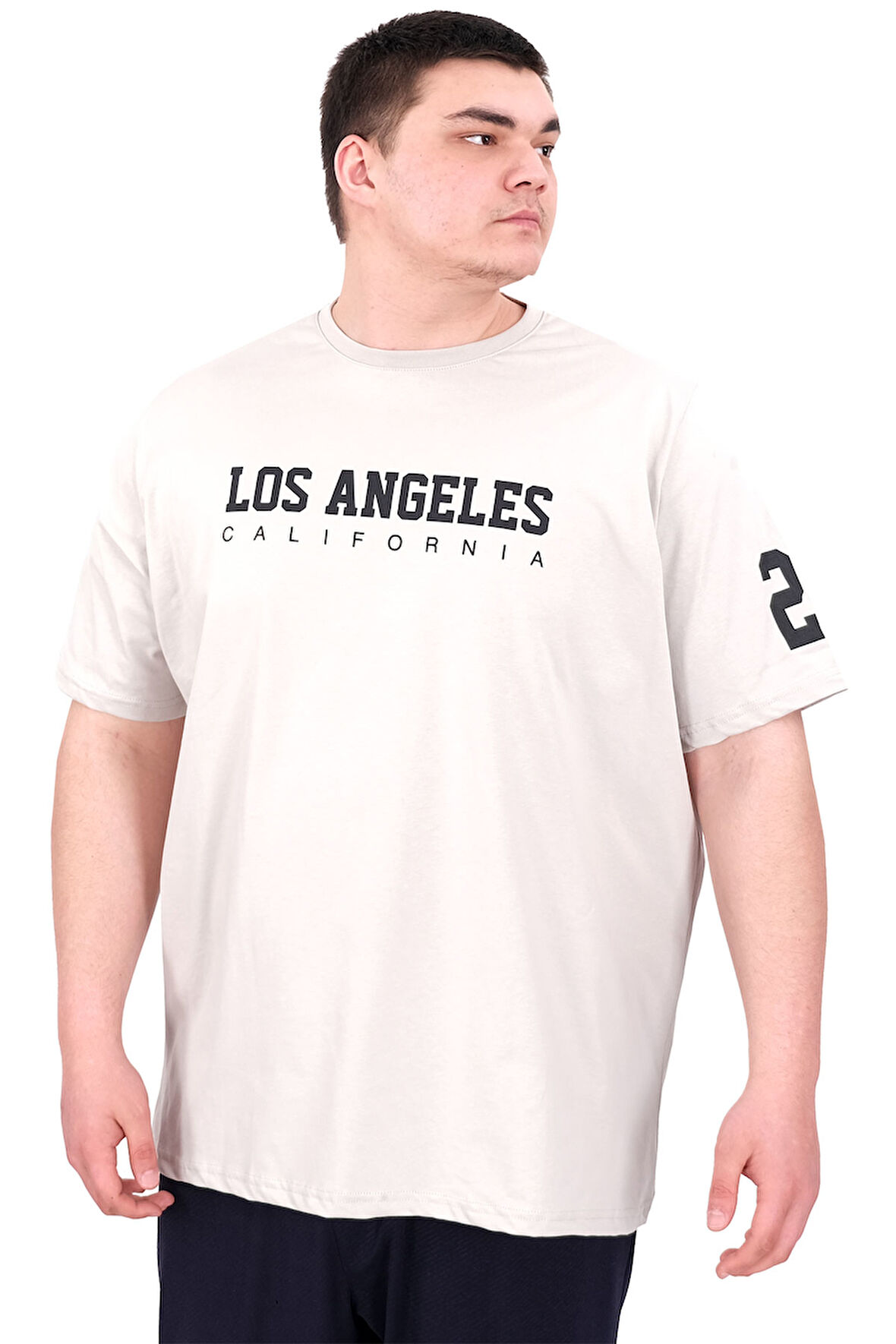 Mode XL Büyük Beden Erkek Baskılı T-Shirt Los Angeles U25031 Gri