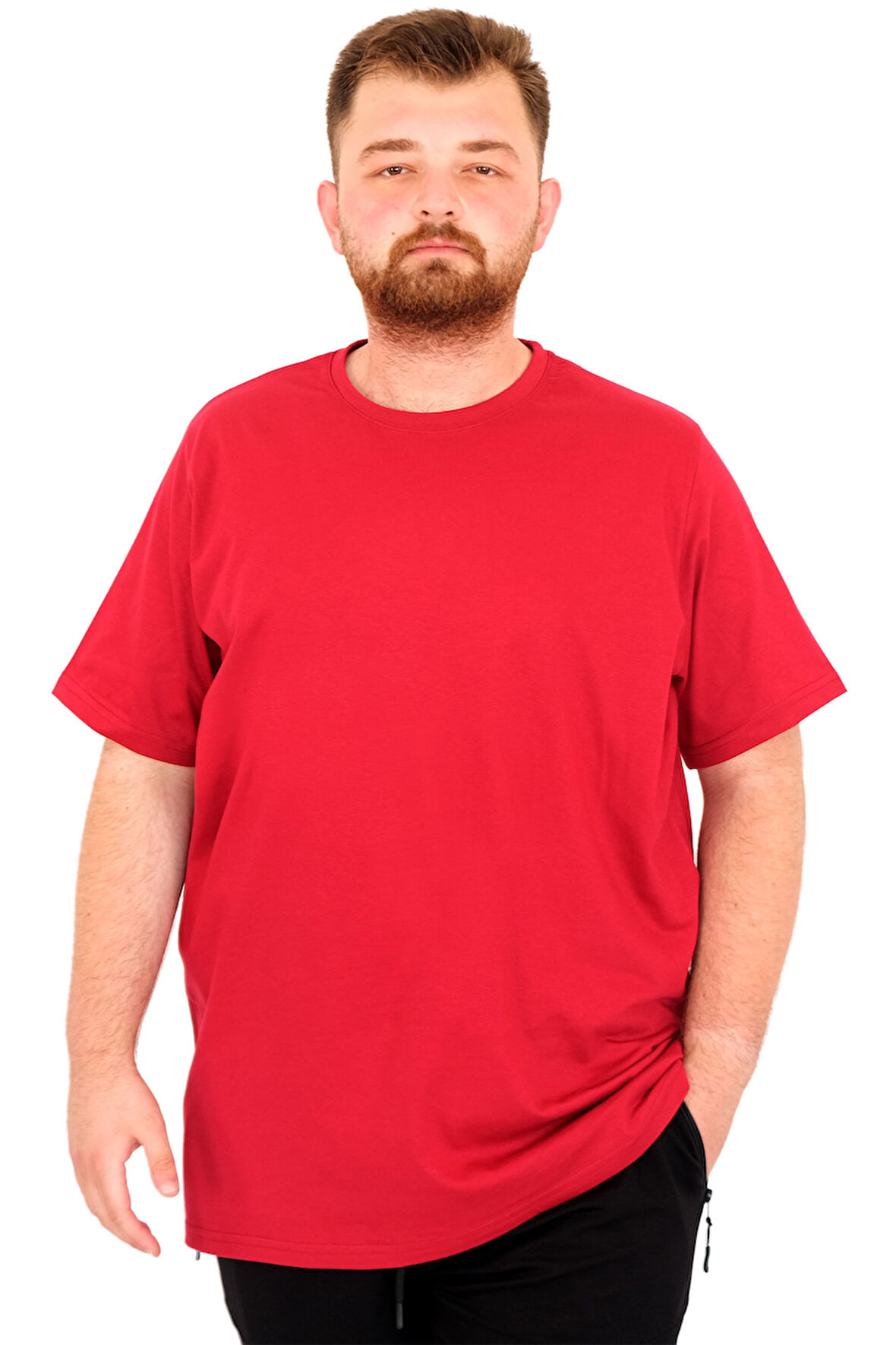 Mode XL Büyük Beden Erkek T-Shirt Bisiklet Yaka Basic U25162 Bordo