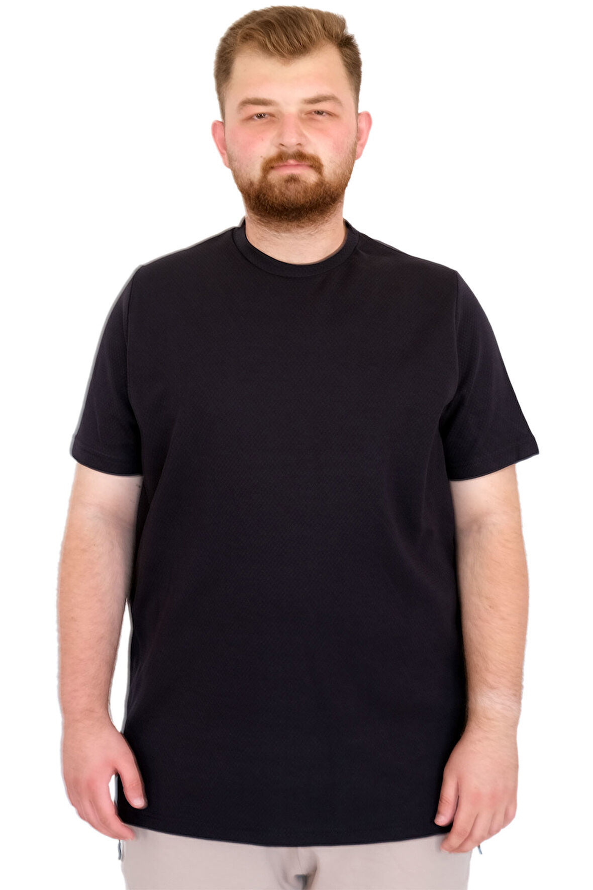 Mode XL Büyük Beden Erkek T-Shirt Bisiklet Yaka Dore U25034 Lacivert