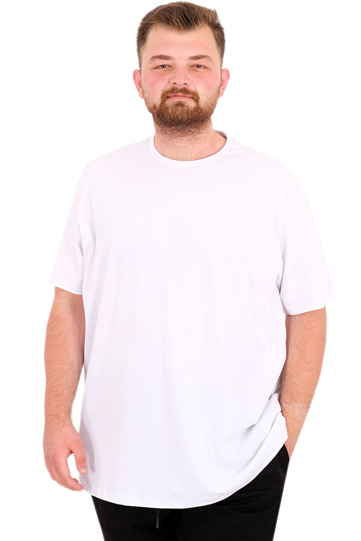 Mode XL Büyük Beden Erkek T-Shirt Bisiklet Yaka U25035 Beyaz