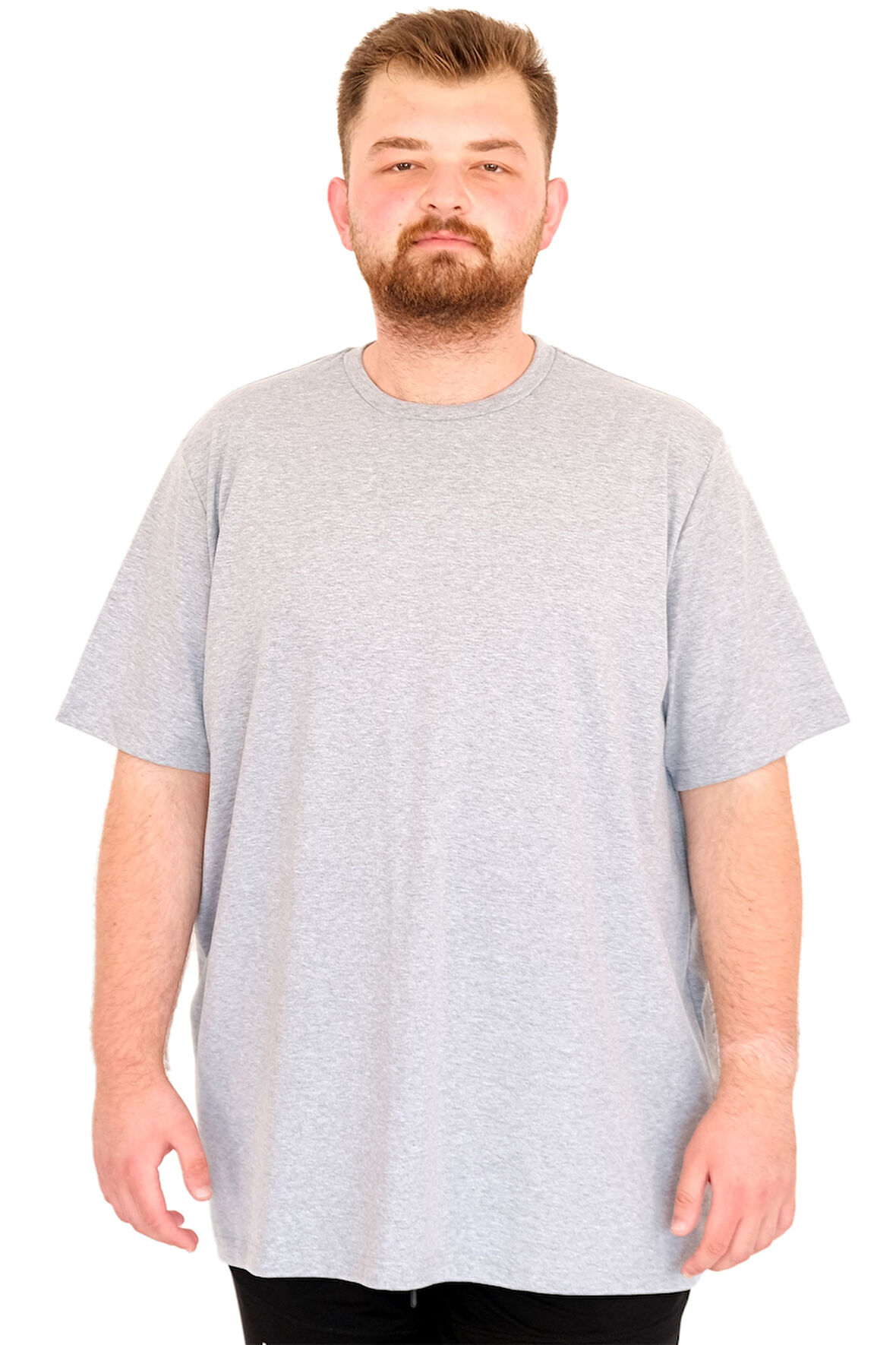 Mode XL Büyük Beden Erkek T-Shirt Bisiklet Yaka U25035 Gri Melanj