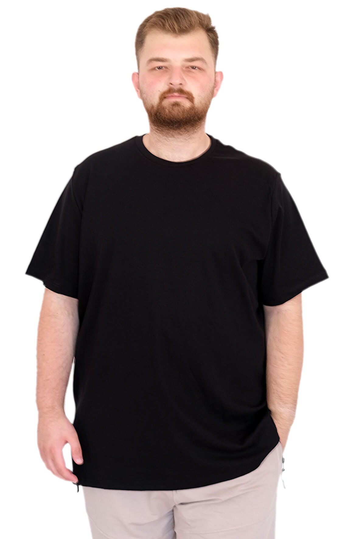 Mode XL Büyük Beden Erkek T-Shirt Bisiklet Yaka U25035 Siyah