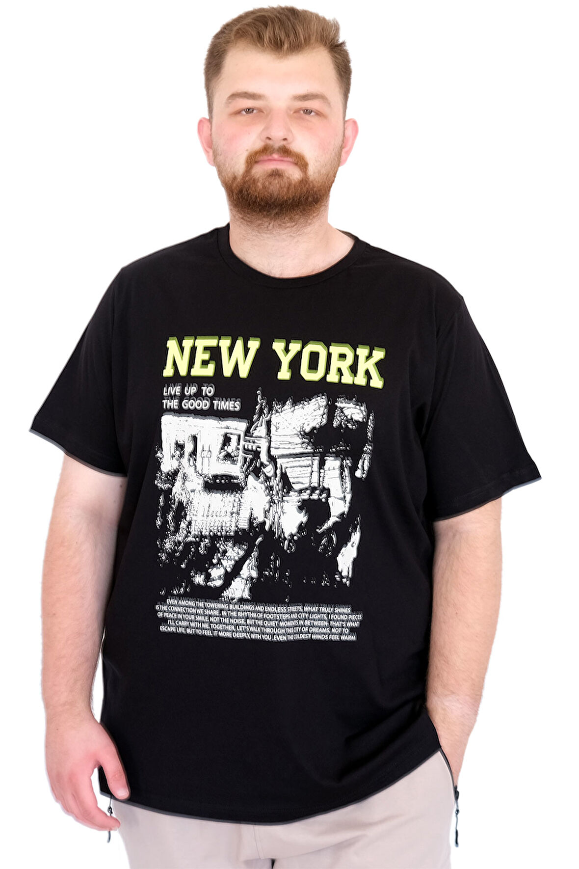Mode XL Büyük Beden Erkek T-Shirt Bisiklet Ysks NEW YORK U25036 Siyah