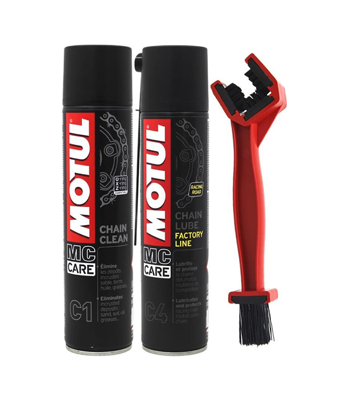 Motul C1 Chain Clean + C4 Chain Lube Factory Line 2 x 400 ML + Fırçalı Yağlama Seti