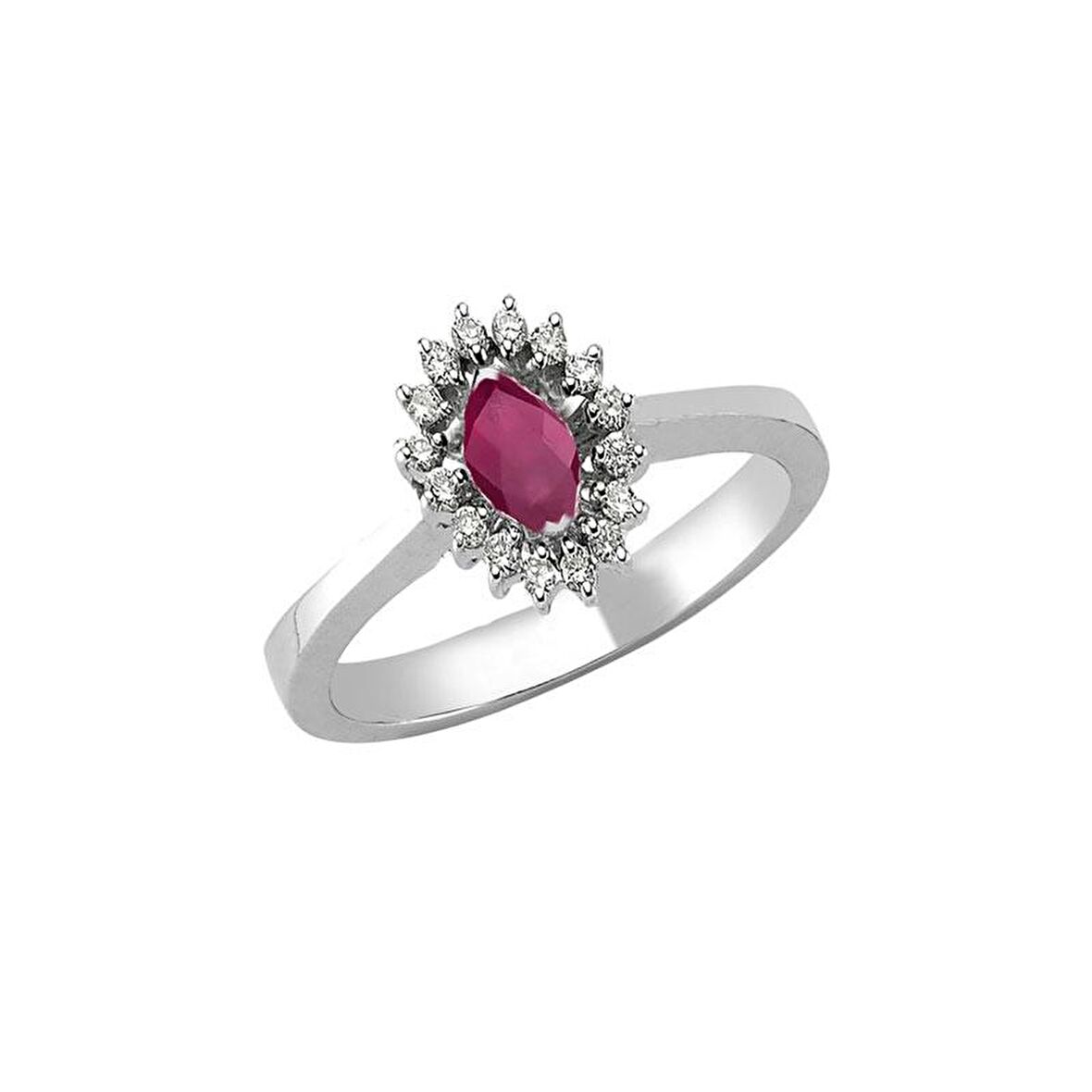 0.28ct Pırlantalı Markiz Yakut Taşlı Yüzük-18k