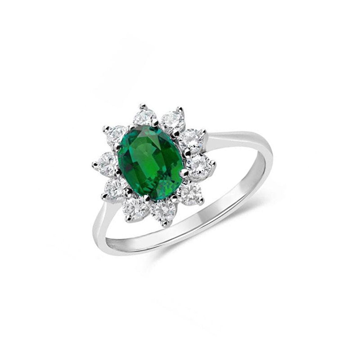 0.38ct Pırlantalı Oval Zümrüt Anturaj Yüzük-18k