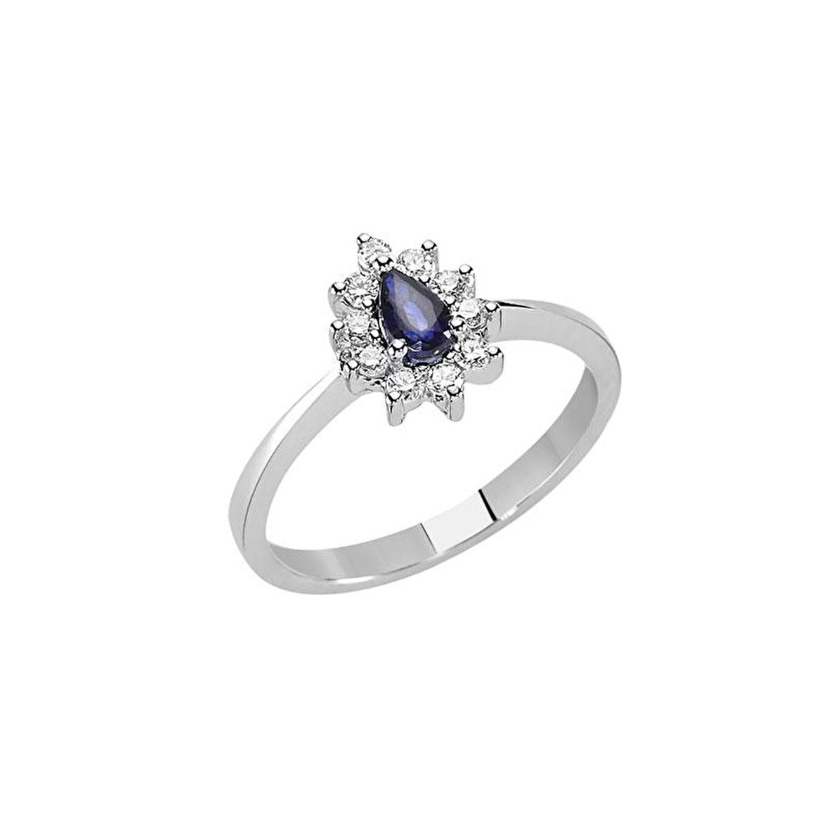 0.07ct Pırlantalı Damla Safir Taşlı Yüzük-18k