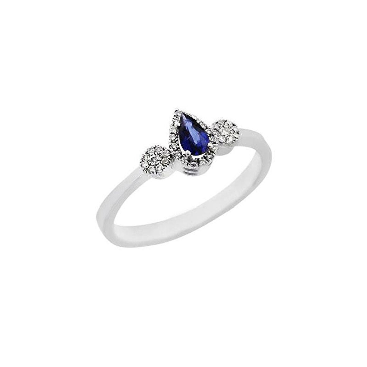 0.20ct Pırlantalı Damla Safir Taşlı Yüzük-18k