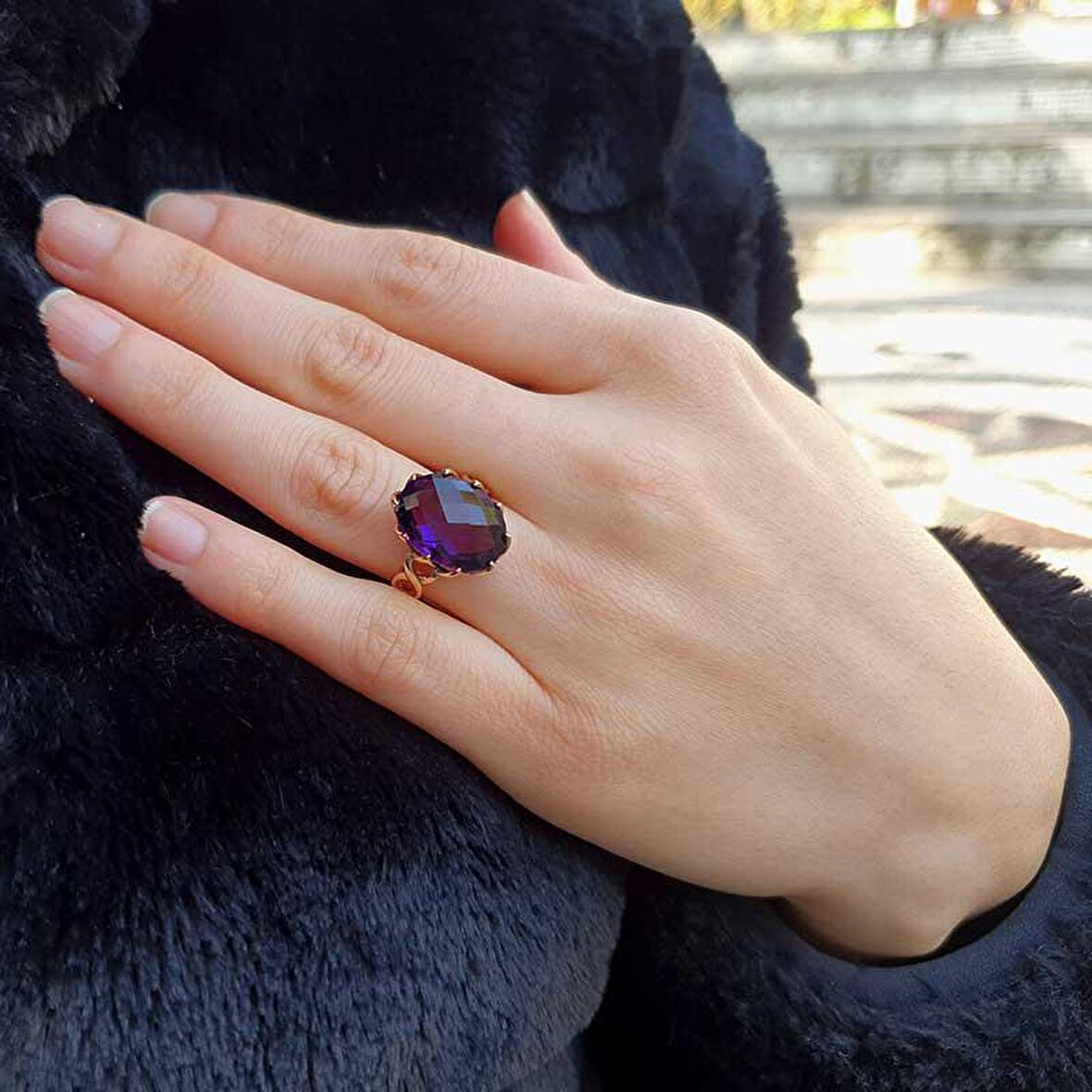 14 Ayar Altın Ametist Taşlı Yüzük