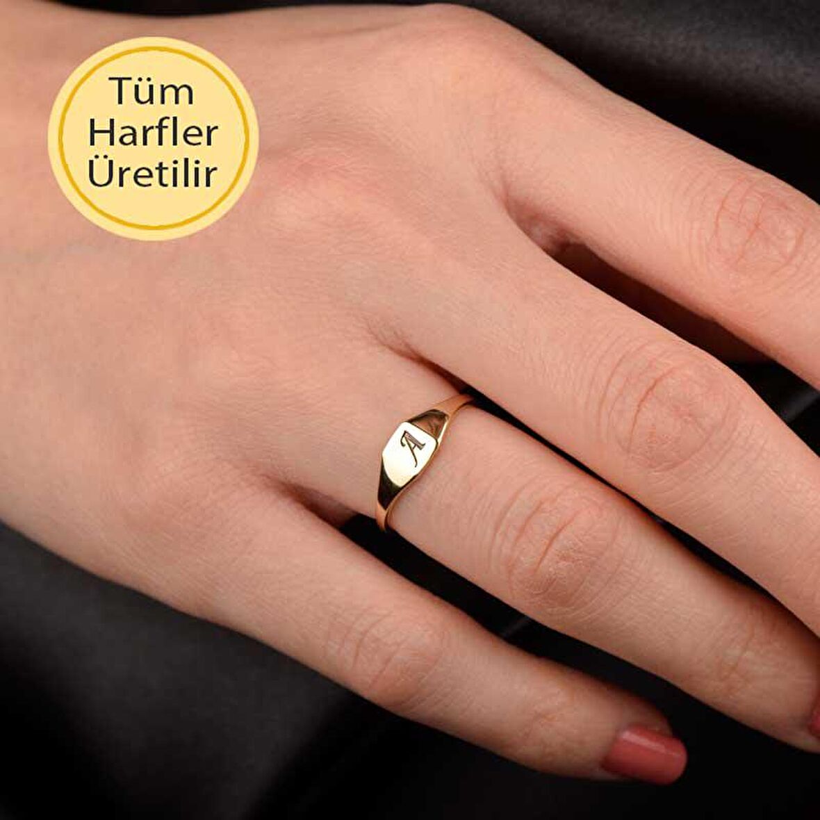 14 Ayar Sade Altın A Harf Yüzük