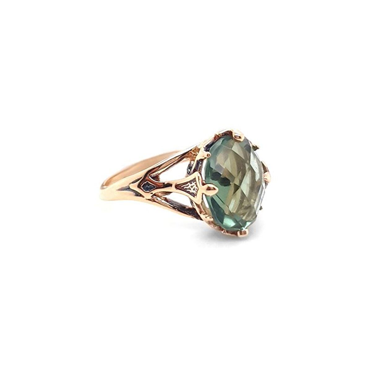 14k Altın Yeşil Topaz Taşlı Yüzük