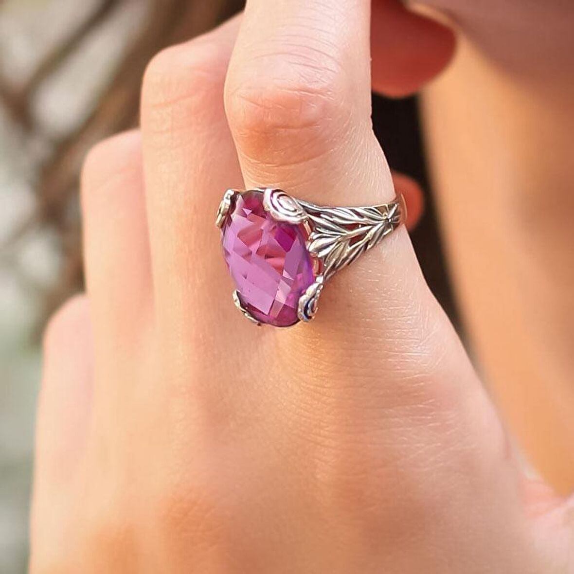 14k Altın Pembe Topaz Taşlı Yüzük