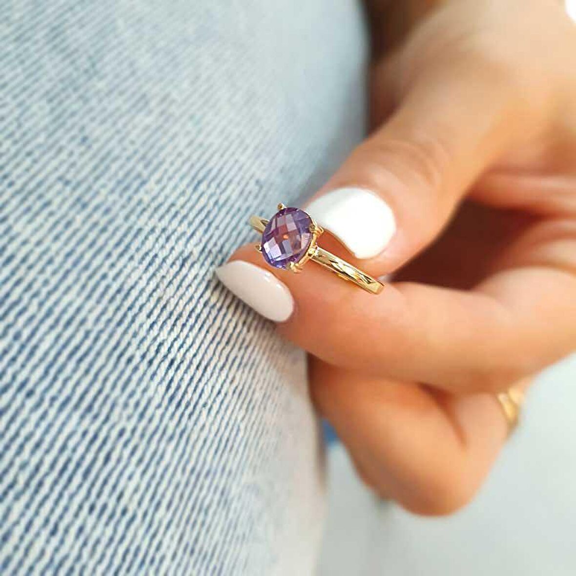 14k Altın Ametist Taşlı Yüzük