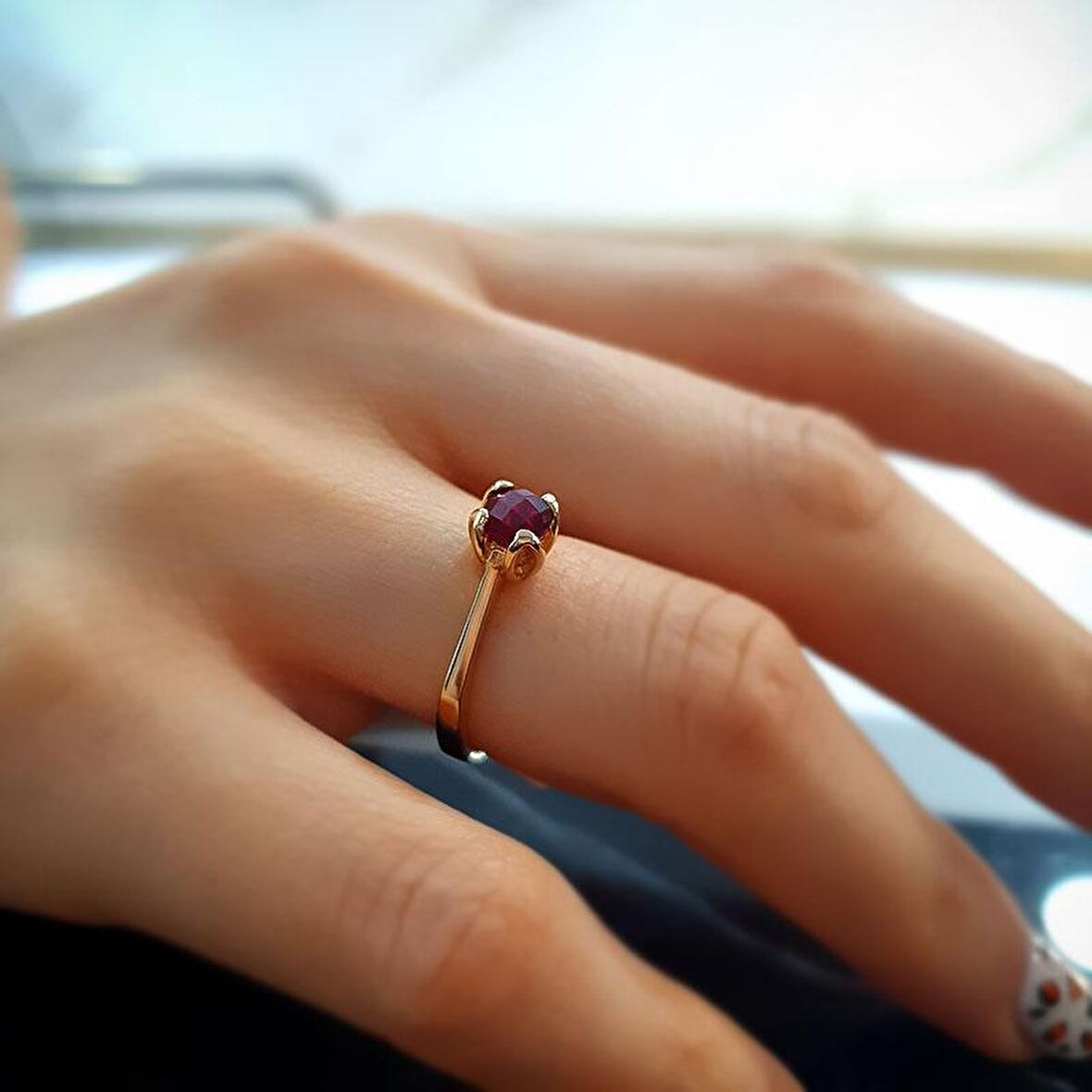 14k Altın Granat Lal Taşlı Yüzük