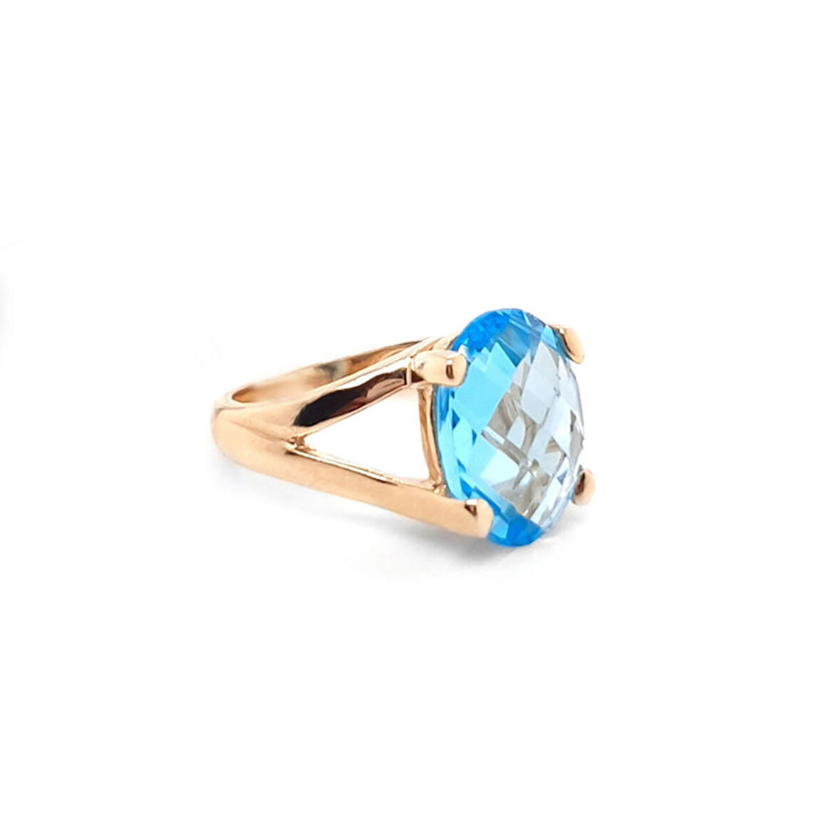 14k Altın Mavi Topaz Taşlı Yüzük