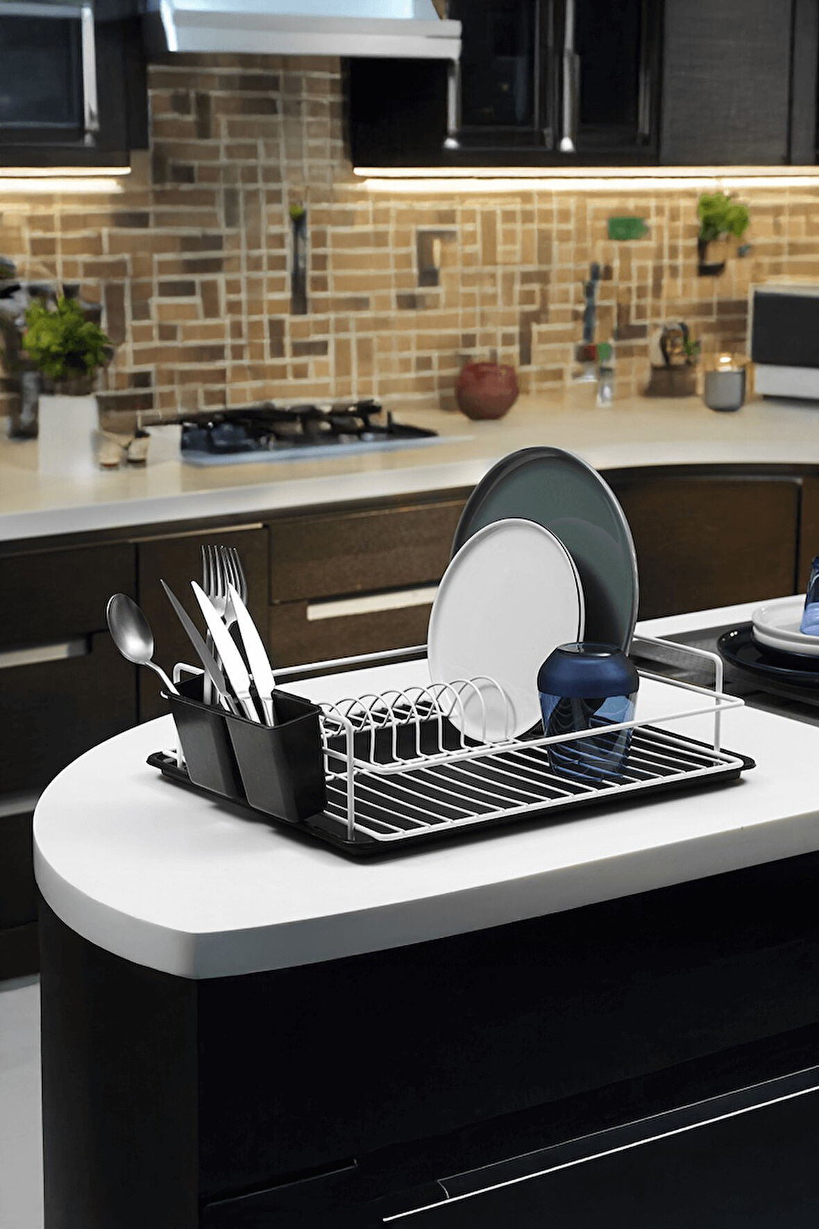 Tek Katlı Beyaz Bulaşıklık – Dayanıklı Paslanmaz Termoplastik Kaplama Bulaşık Sepeti, Tepsili, Tabak