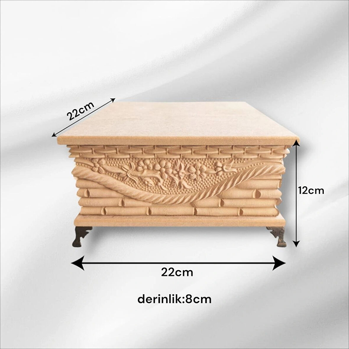 Ahşap- Ham Mdf- Desenli-takı-makyaj-aksesuar-çok Amaçlı- Ayaklı Kare Dekoratif Kutu