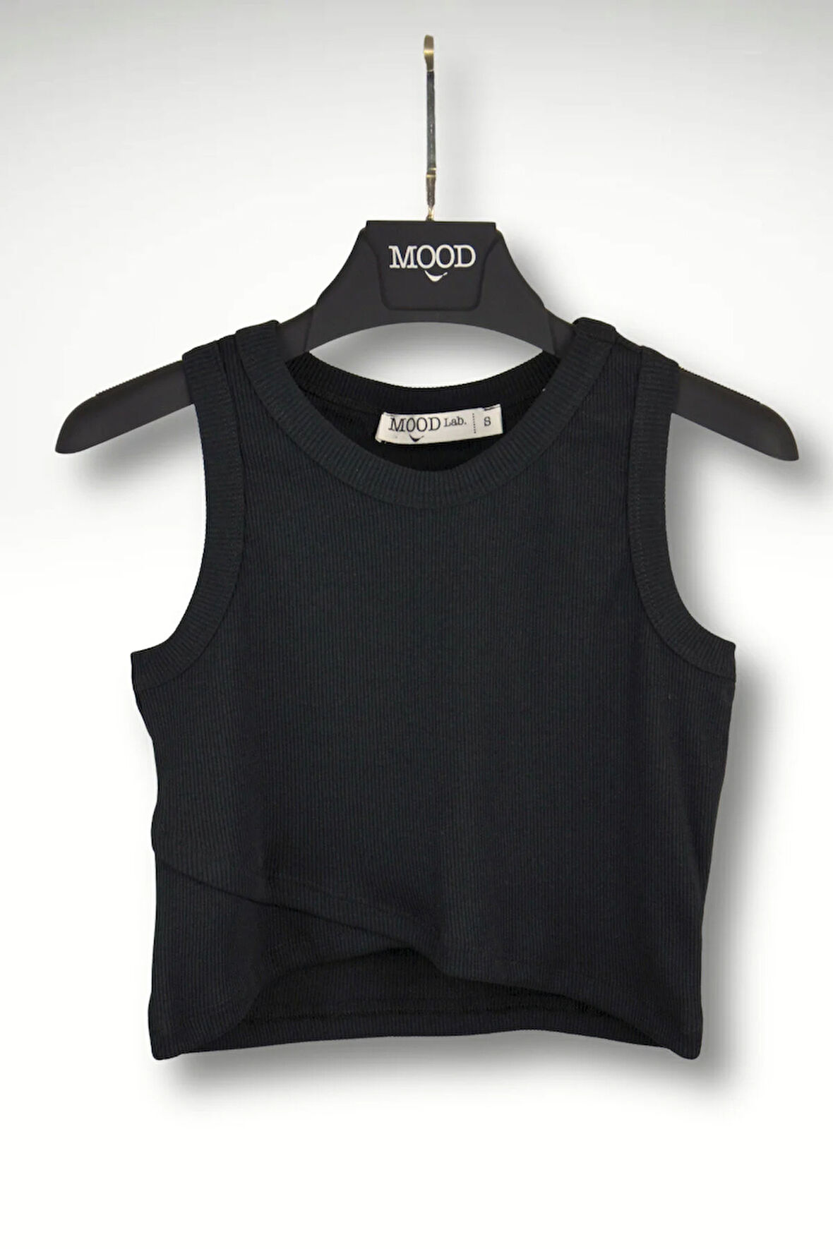 Siyah Kolsuz Crop Kruvaze Detaylı Fitilli Top Atlet Tişört