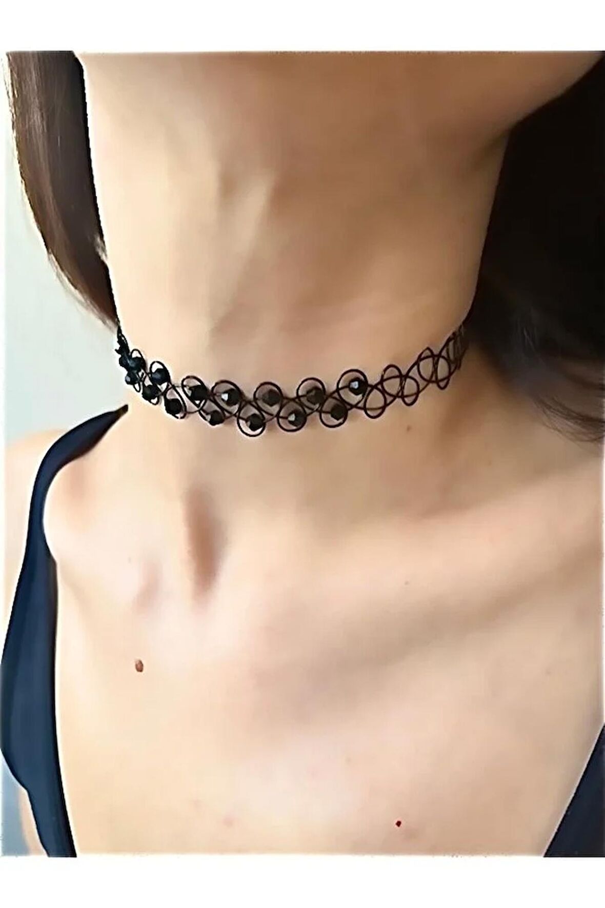 Siyah Choker Tasma Tatto Kolye Taşlı Mat siyah Renk Tek Ebat Beden