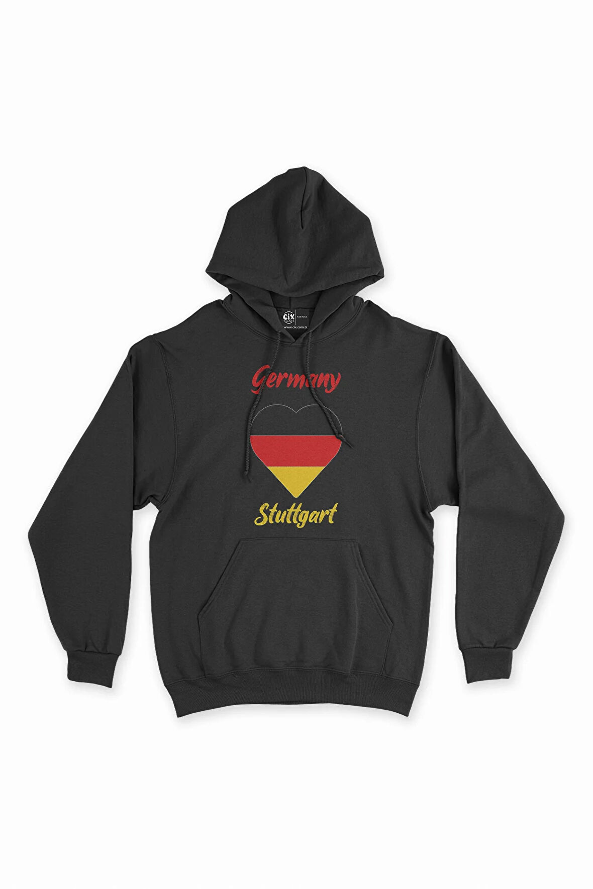 Stuttgart Almanya  Bayraklı Kalpli Siyah Sweatshirt Hoodie