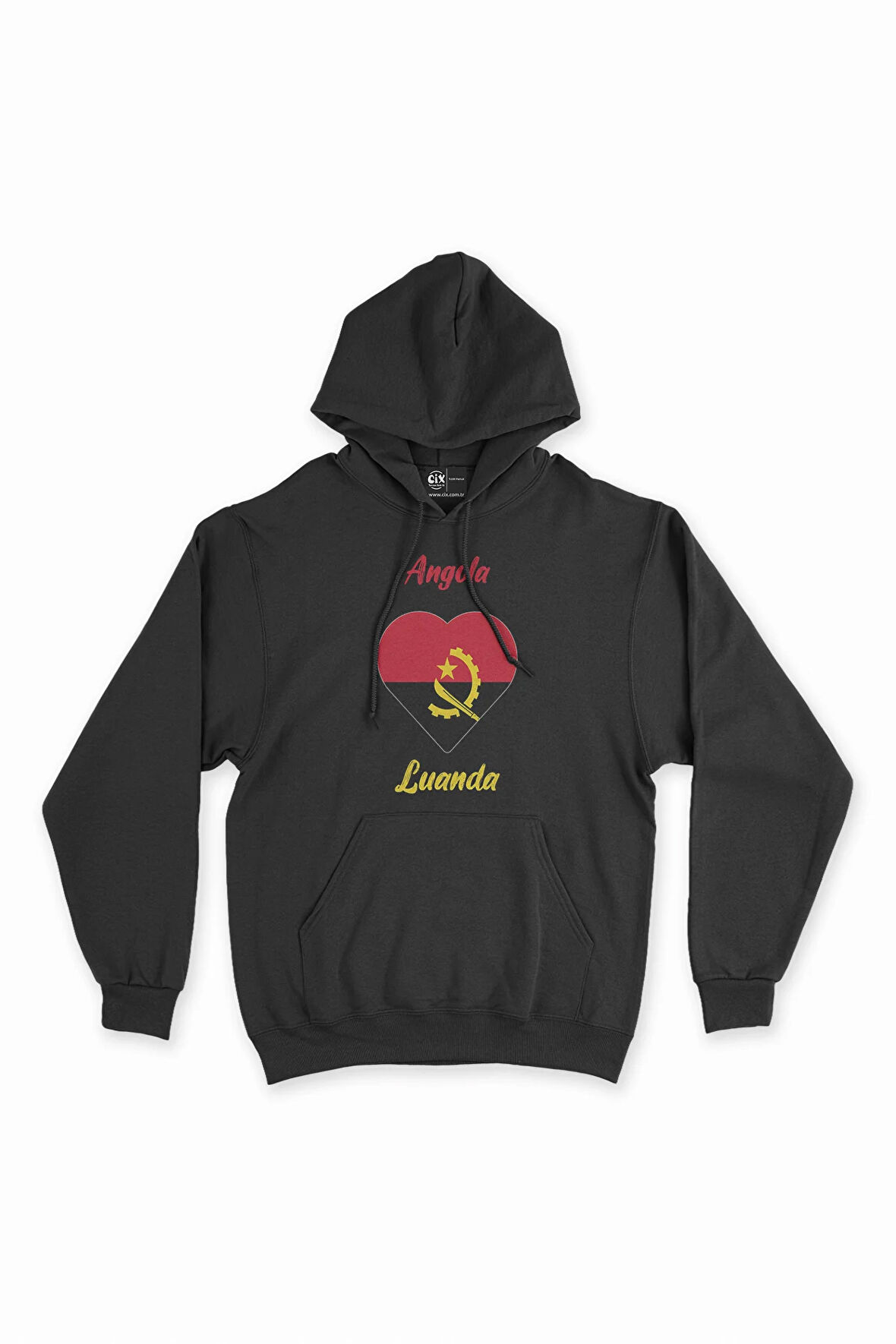 Luanda Angola  Bayraklı Kalpli Siyah Sweatshirt Hoodie