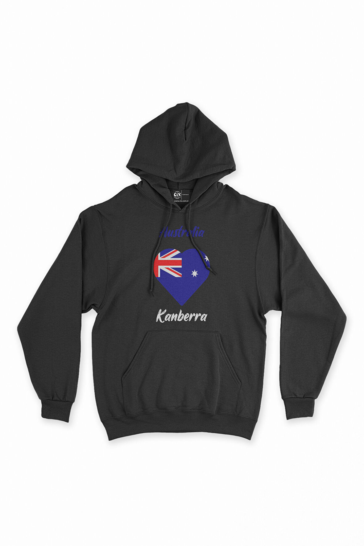 Kanberra Avusturalya Bayraklı Kalpli Siyah Sweatshirt Hoodie