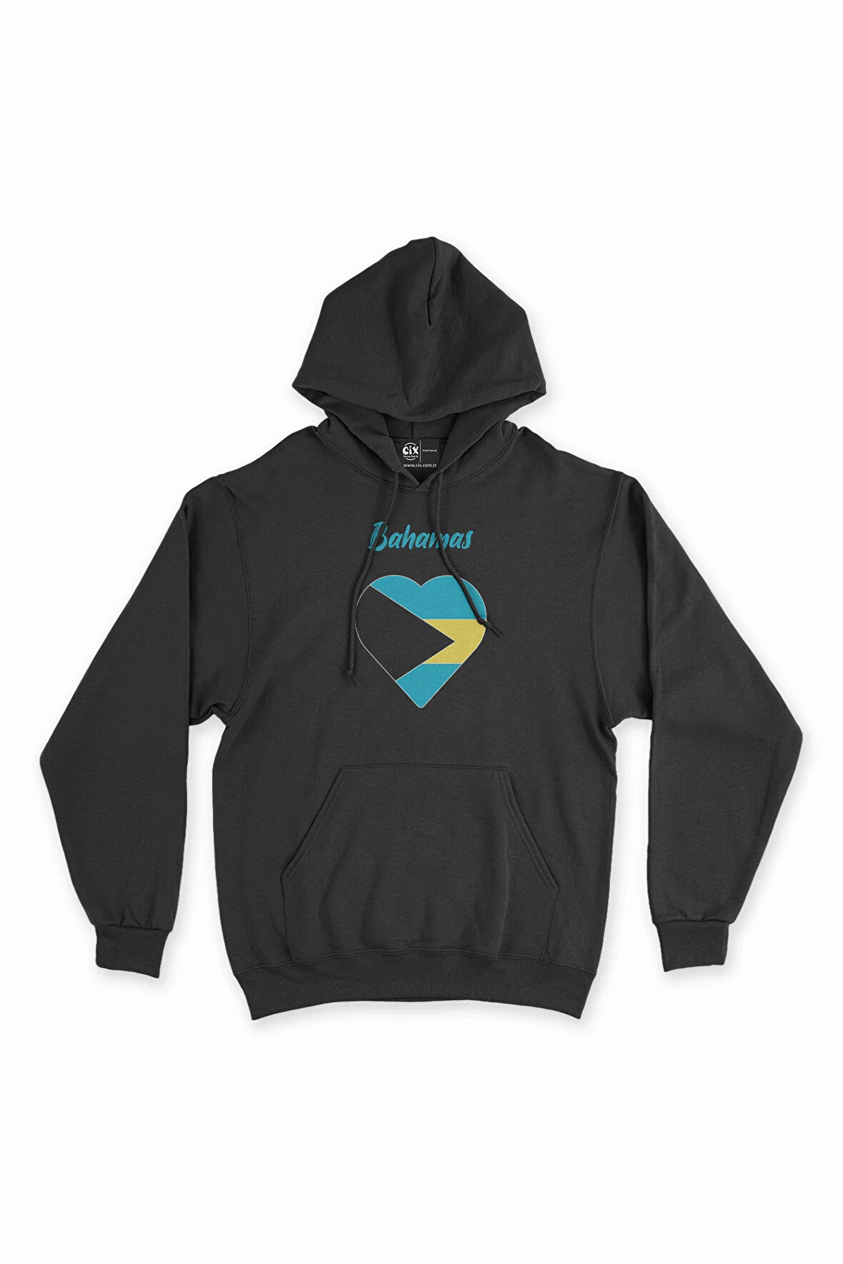 Bahamalar Bayraklı Kalpli Siyah Sweatshirt Hoodie