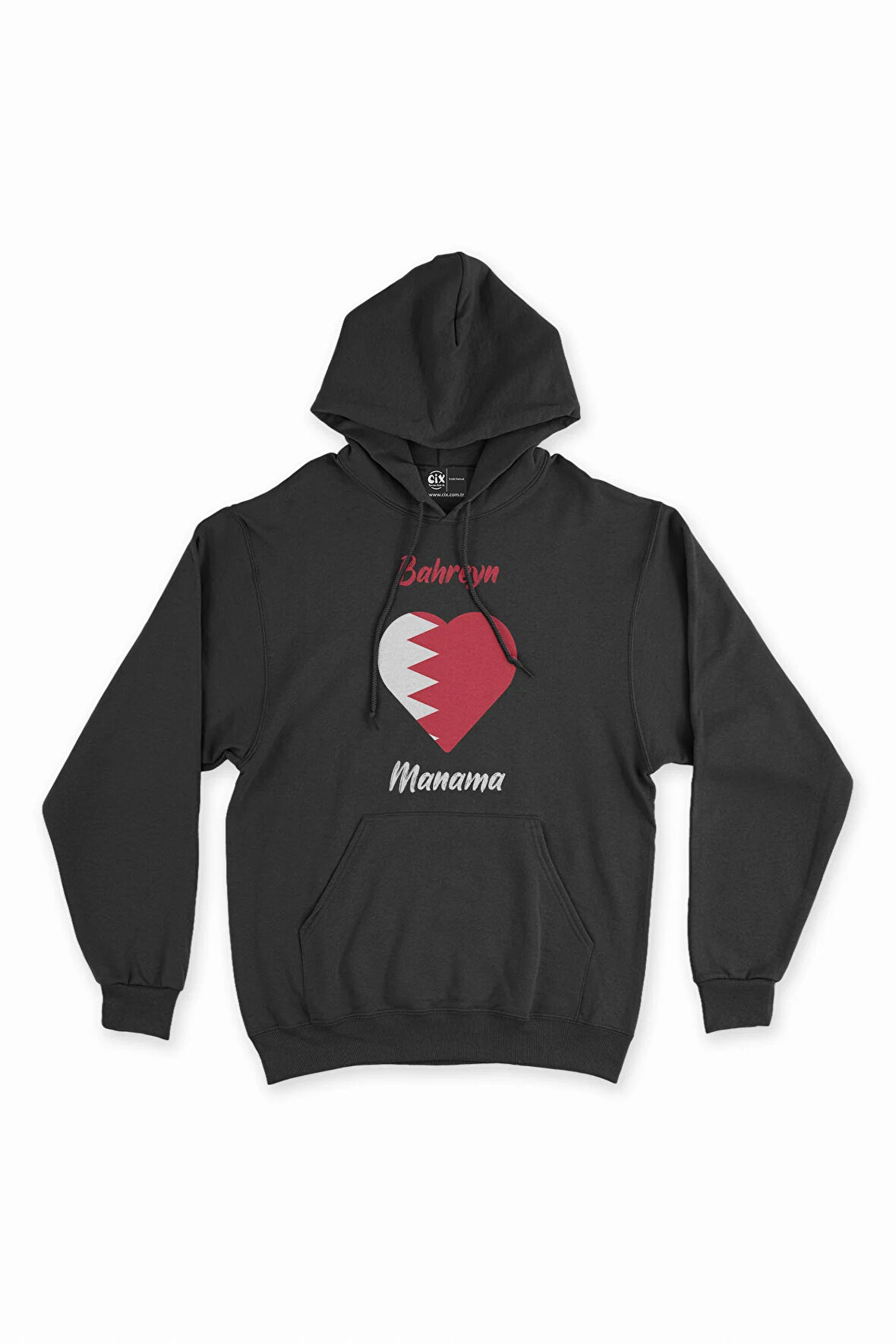 Manama Bahreyn Bayraklı Kalpli Siyah Sweatshirt Hoodie