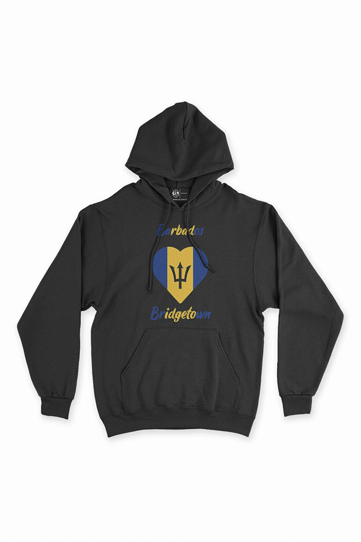 Bridgetown Barbados Bayraklı Kalpli Siyah Sweatshirt Hoodie