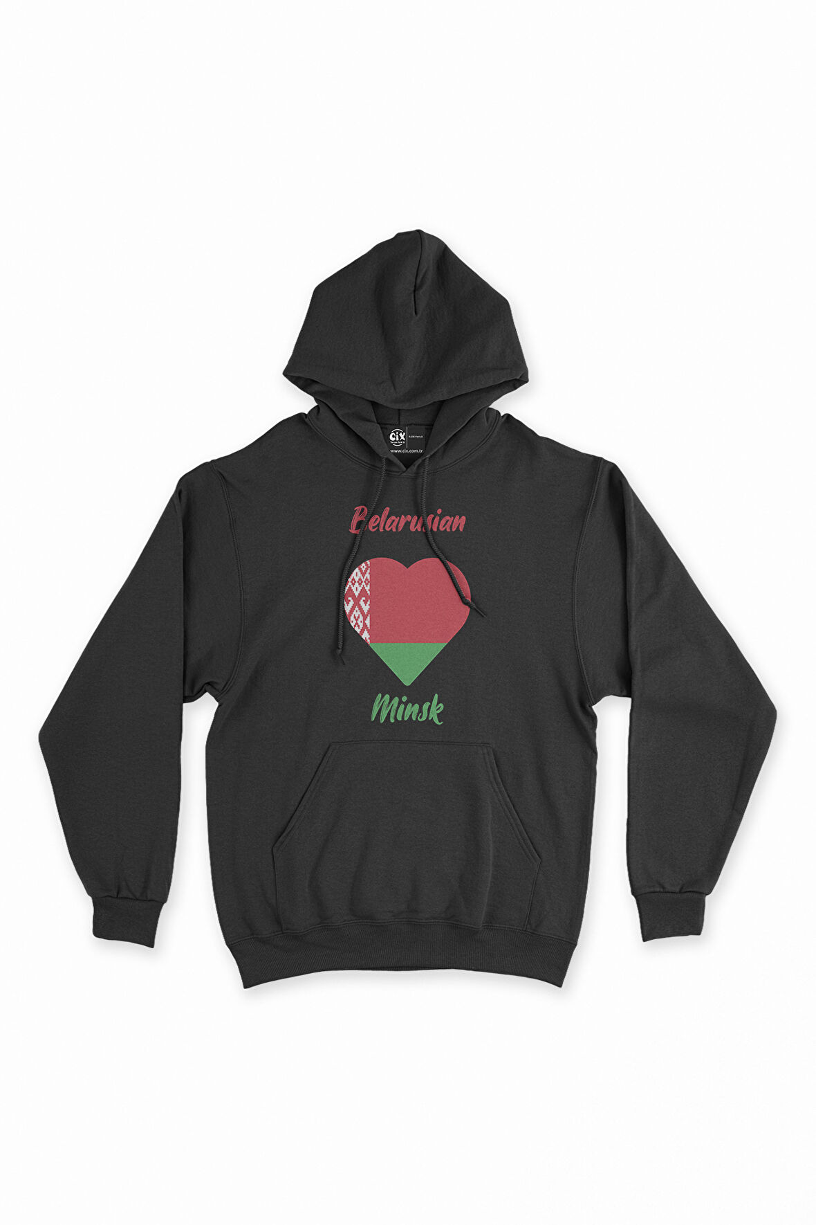 Minsk Belarus Bayraklı Kalpli Siyah Sweatshirt Hoodie