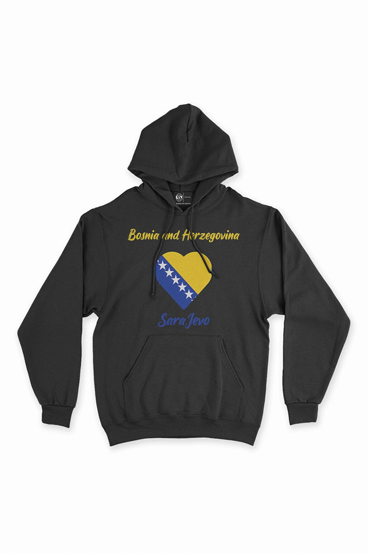 Saraybosna Bosna Hersek Bayraklı Kalpli Siyah Sweatshirt Hoodie