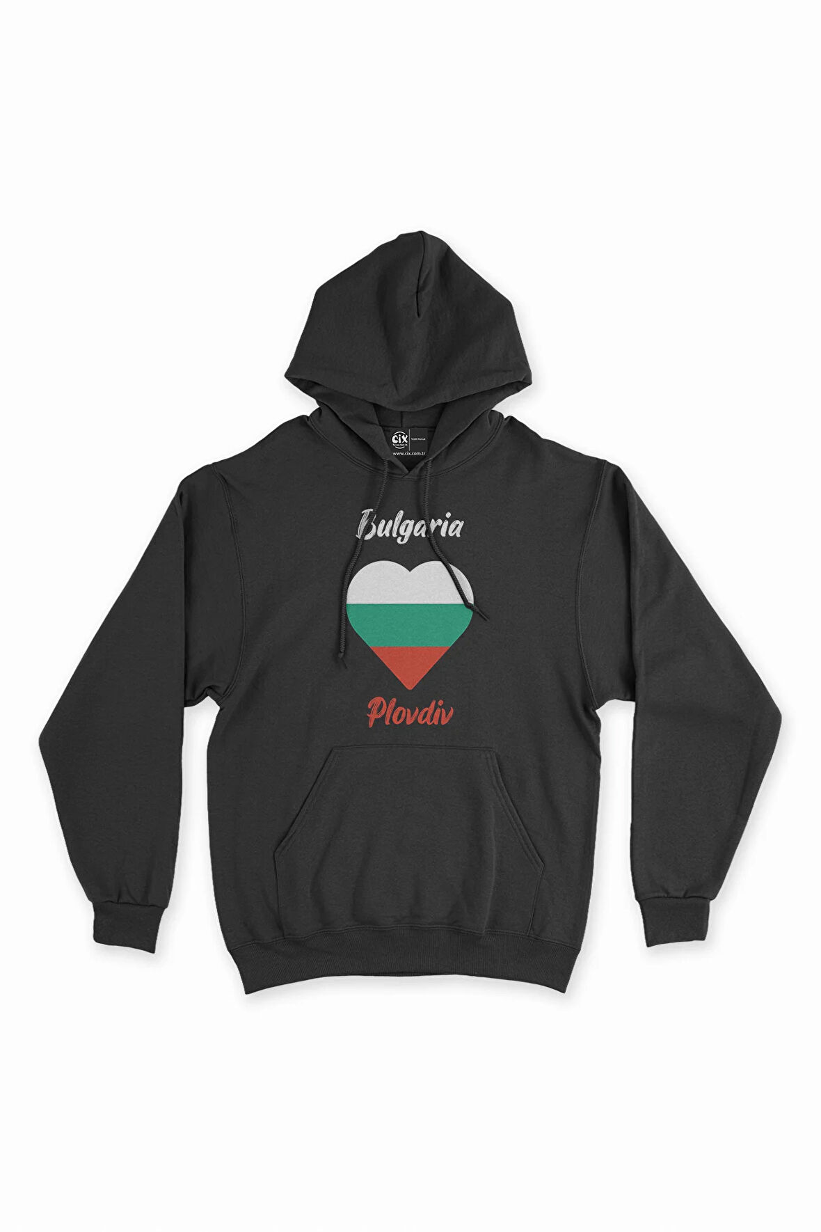 Plovdiv Bulgaristan Bayraklı Kalpli Siyah Sweatshirt Hoodie